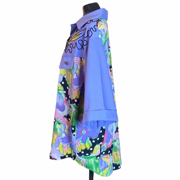 Vintage Purple Floral Print Polka Dot Button Up - Picture 3 of 16